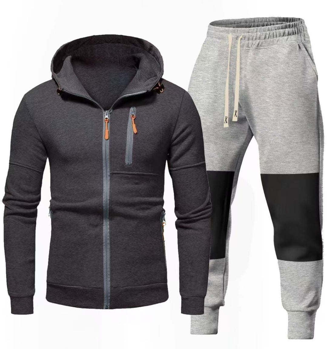 Herren Sportliches Hoodie- und Jogginghose-Set mit Funktionalen Reißverschlusstaschen EB