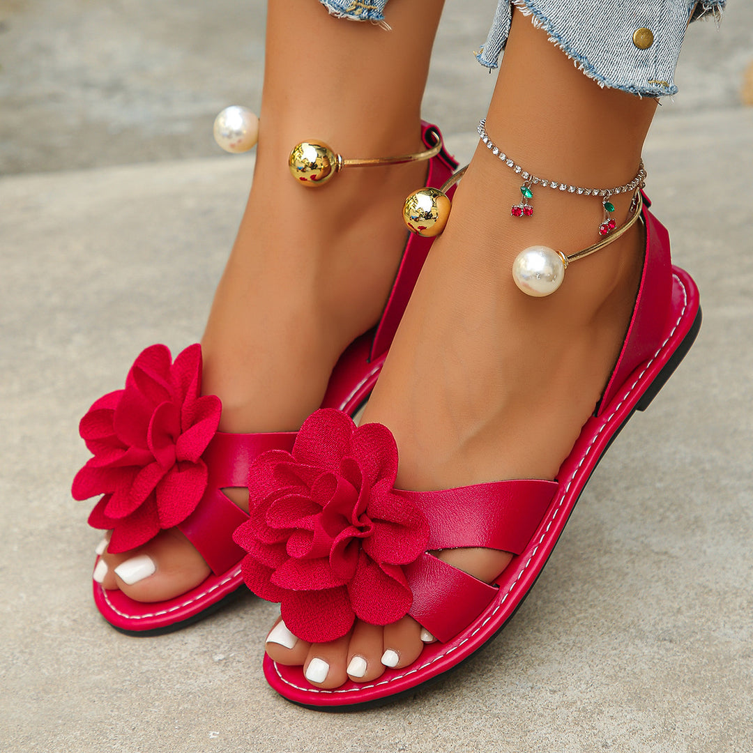 Damen Blumensandalen mit großer 3D-Blütenapplikation und Slingback EB