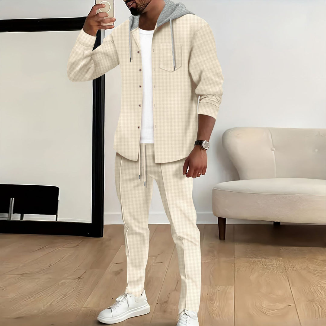 Herren nan strukturiertes Overshirt mit Kapuze und abgestimmter Relaxhose EB