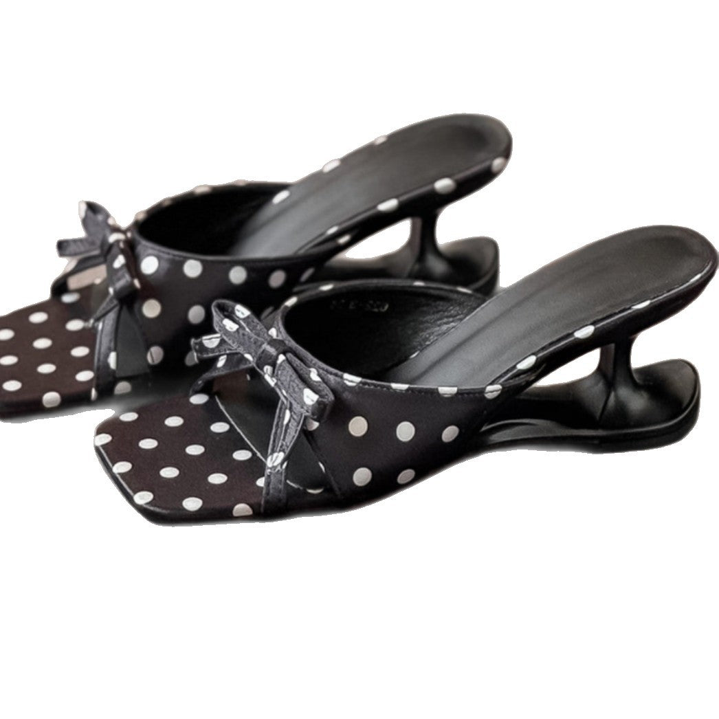 Damen Plateau-Sandalen mit eleganter Schleifenverzierung und modischem Punkte-Design EB
