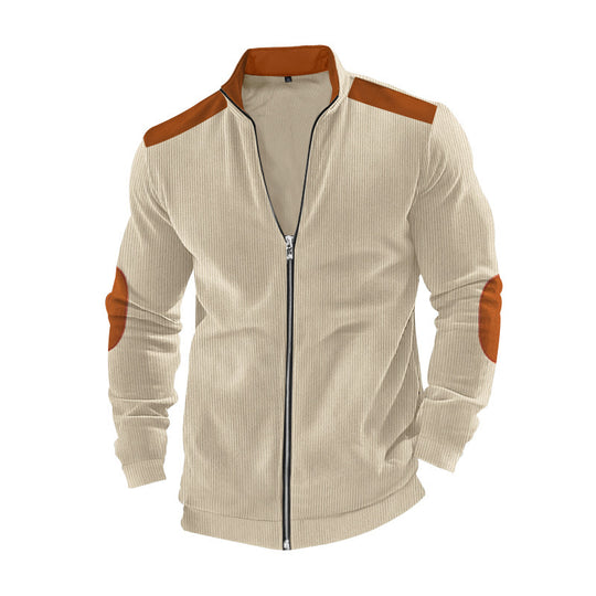 Herren nan Cordjacke mit Reißverschluss Stehkragen und Ellbogen-Patches EB