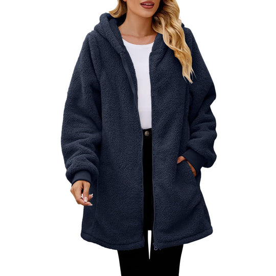 Damen Kuschelige Fleecejacke mit Kapuze und Taschen EB