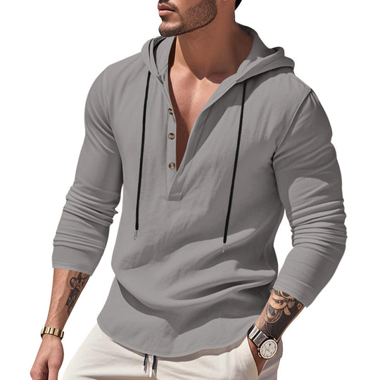 Herren nan lässiges Kapuzenshirt mit Knopfleiste und schmaler Passform EB