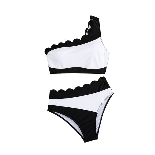 Damen Einseitiger Bikini mit gewelltem Saum EB