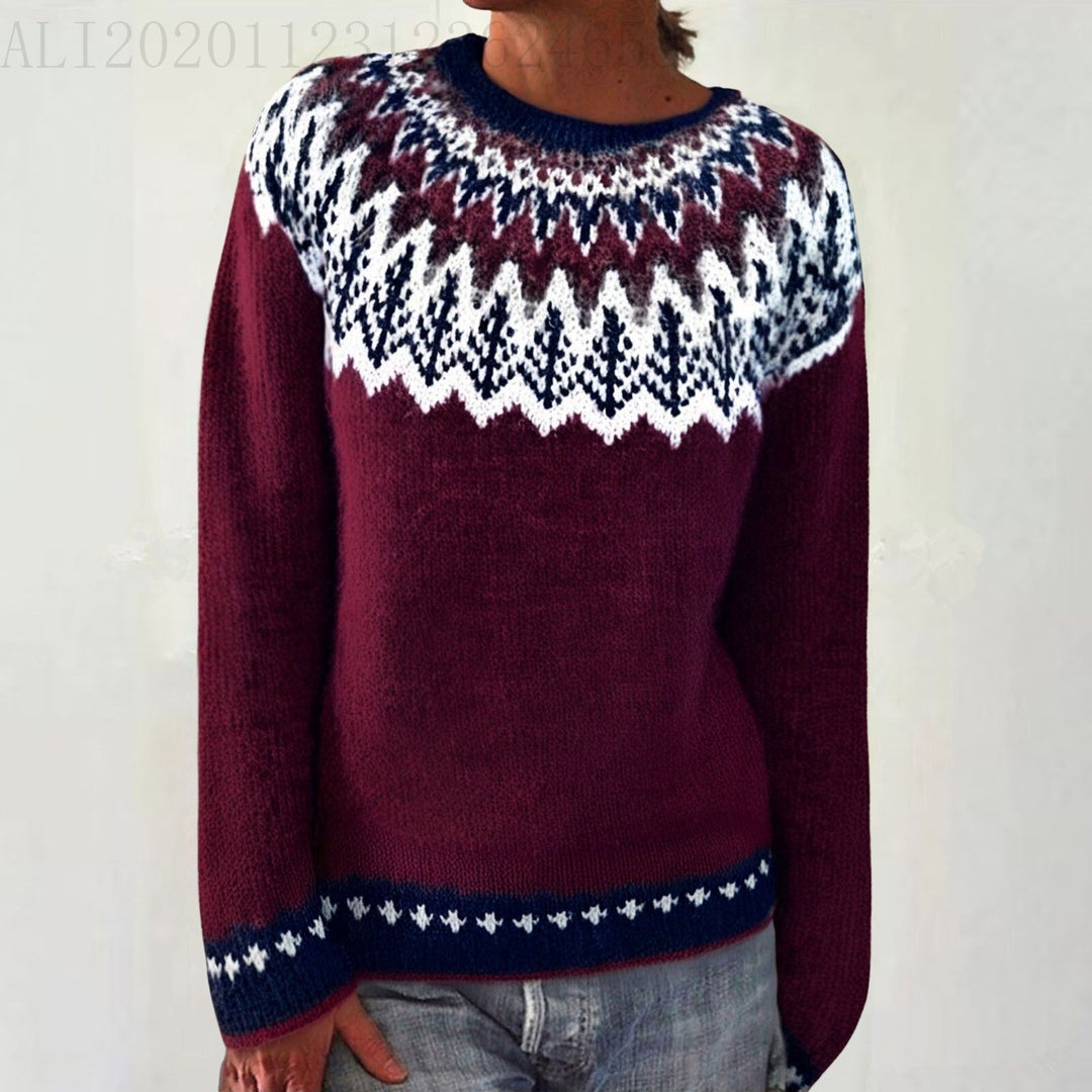 Damen nan Norwegerpullover aus Wollmix mit Rundhalsausschnitt und traditionellem Fair-Isle-Yoke EB