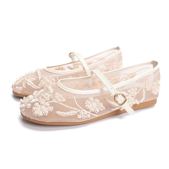 Damen Ballerinas mit floralem Stickereibesatz EB