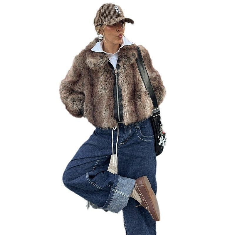Damen Kunstpelzjacke im modernen Cropped-Stil EB