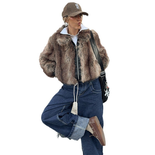 Damen Kunstpelzjacke im modernen Cropped-Stil EB