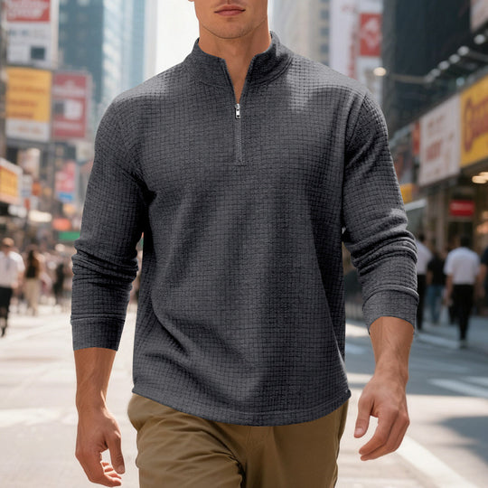 Herren sportlicher Pullover mit Halbreißverschluss und strukturierter Oberfläche EB