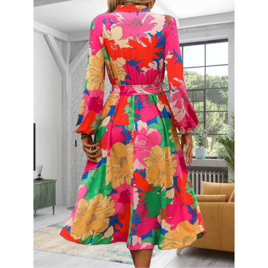 Damen Maxi-Kleid mit floralen Mustern und schwingendem Rock EB