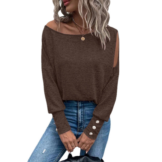 Damen Off-Shoulder Oberteil mit Knopfdetails EB
