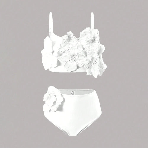 Damen Hoch tailliertes Bikini-Set mit floralem Design EB