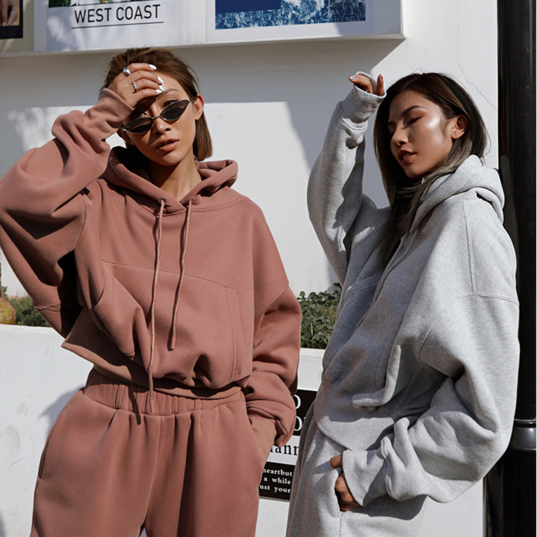 Damen Sportliches Sweatset mit cropped Hoodie und Jogginghose EB