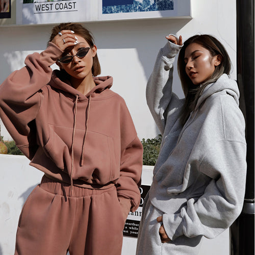 Damen Sportliches Sweatset mit cropped Hoodie und Jogginghose EB