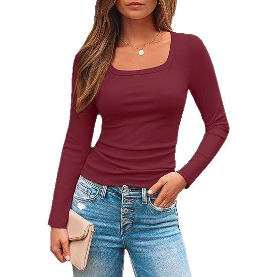 Damen Enganliegendes Langarm-Shirt mit weitem U-Boot-Ausschnitt und Stretch-Jersey EB