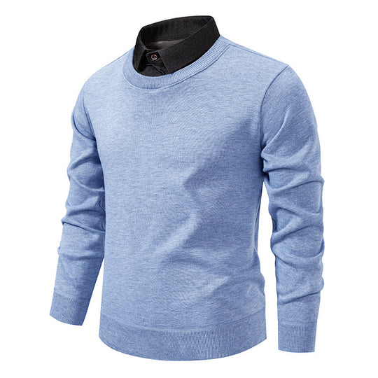 Herren nan Feinstrickpullover mit integriertem Hemdkragen und schmaler Silhouette EB