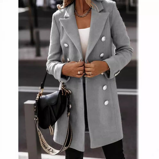 Damen eleganter Wollmantel mit doppelter Knopfleiste EB