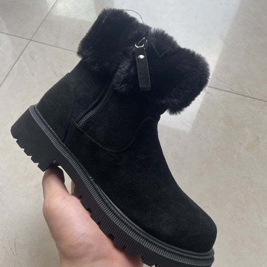 Damen gefütterte Winterstiefel mit modischem Kunstfell und rutschfester Profilsohle EB