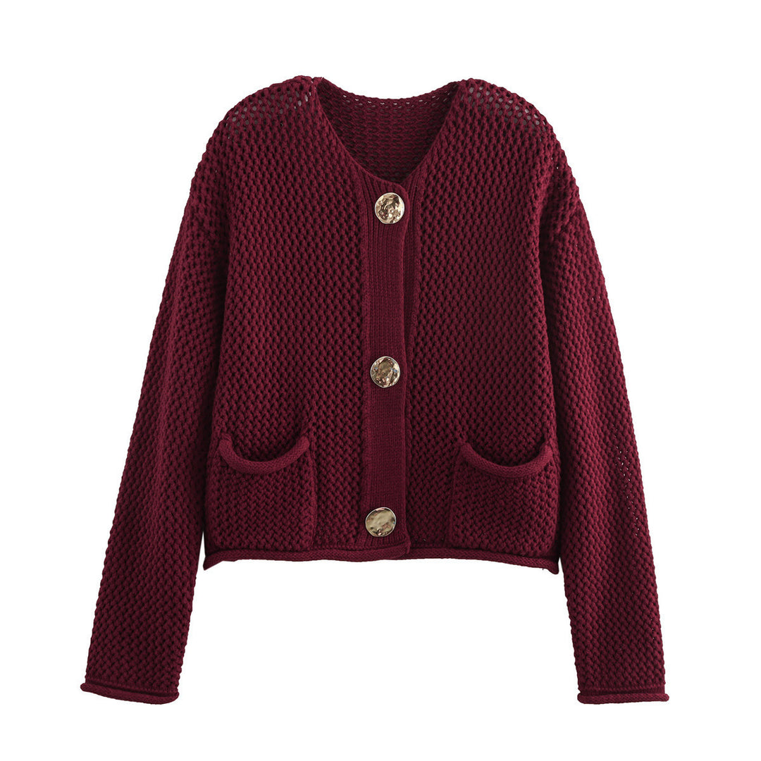 Damen Strickjacke mit dekorativen Knopfdetails und Taschen EB