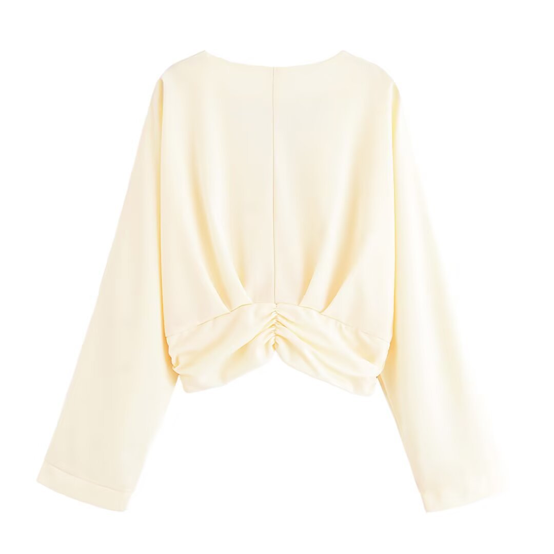 Damen legeres Blusenshirt mit Raffung und tiefem V-Ausschnitt EB