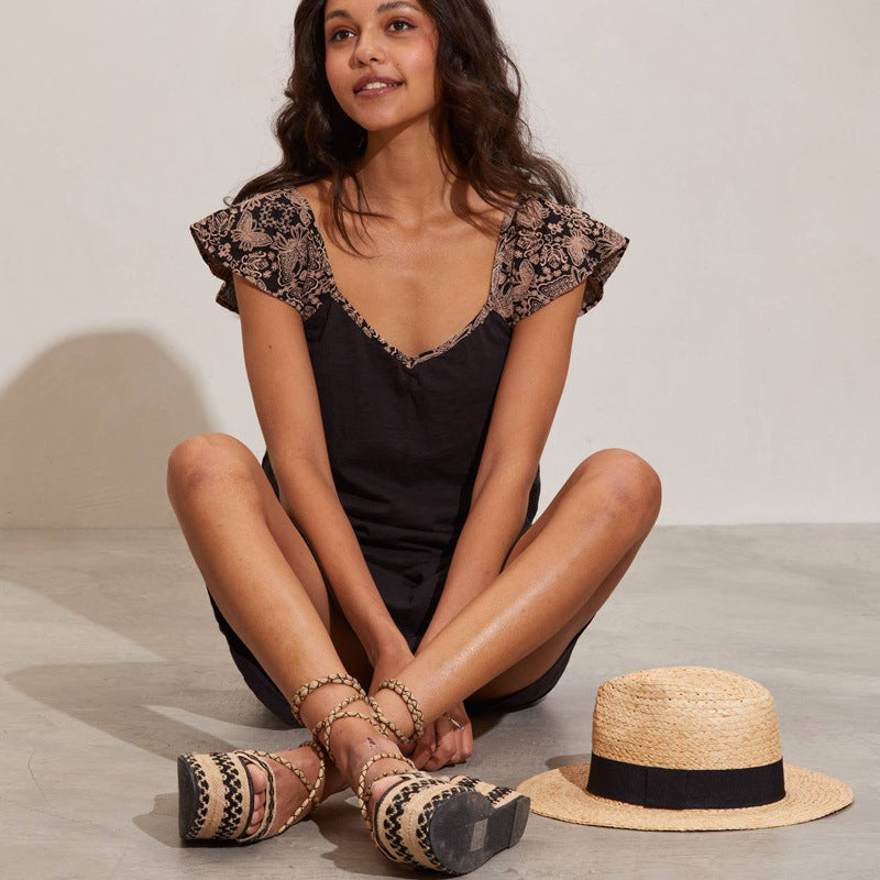 Damen Sommerliches Kleid mit Spitzen-Ärmeldetails EB