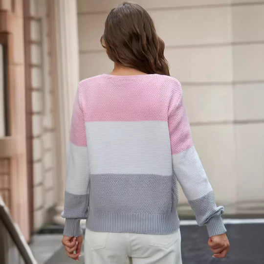 Damen Strickjacke mit modernem Farbblockdesign und luxuriösem Knopfverschluss EB