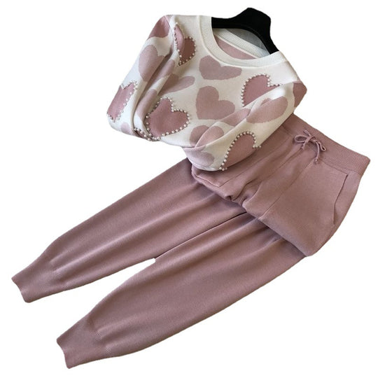 Damen stylisches Freizeitstrickset mit hohem Kragen EB