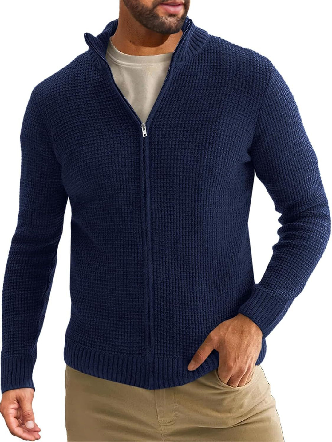 Herren Strickjacke mit hohem Kragen und praktischem Reißverschluss EB