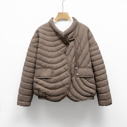 Damen modische Steppjacke mit asymmetrischem Schnitt und praktischen Taschen EB
