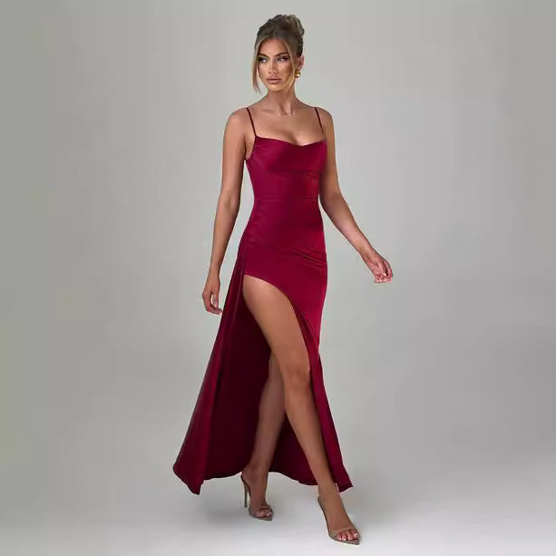 Damen Elegantes Maxikleid mit seitlichem Schlitz und schmalen Spaghettiträgern EB