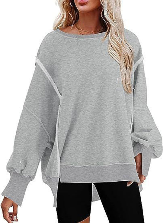 Damen Oversize Sweatshirt mit Ballonärmeln und seitlichen Schlitzen EB
