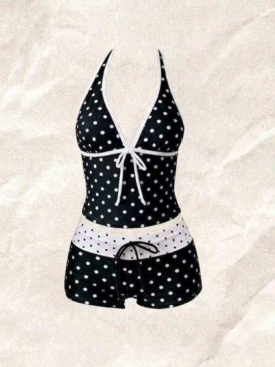 Damen Tankini mit modischem Punktmuster und verstellbarem Halter EB