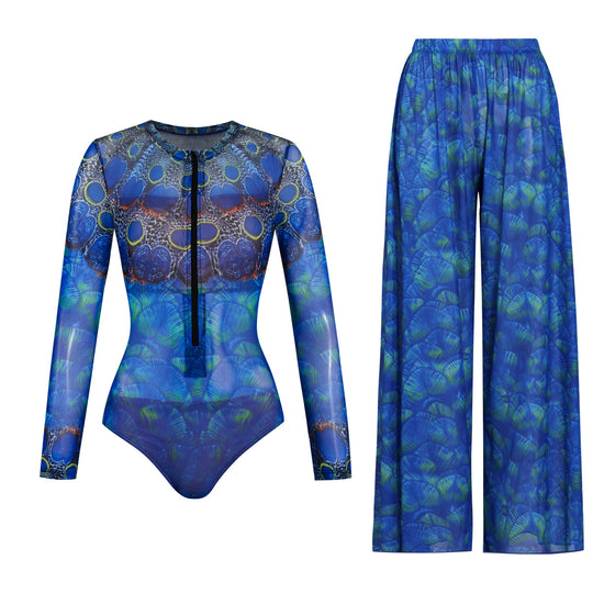 Damen Einteiler mit langem Arm und farbenfrohem Print EB