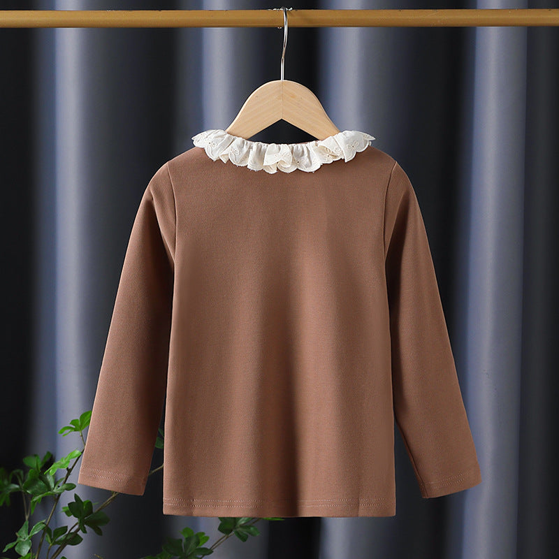 Mädchen Langarmshirt mit Rüschenkragen und charmantem Applikationsdetail EB