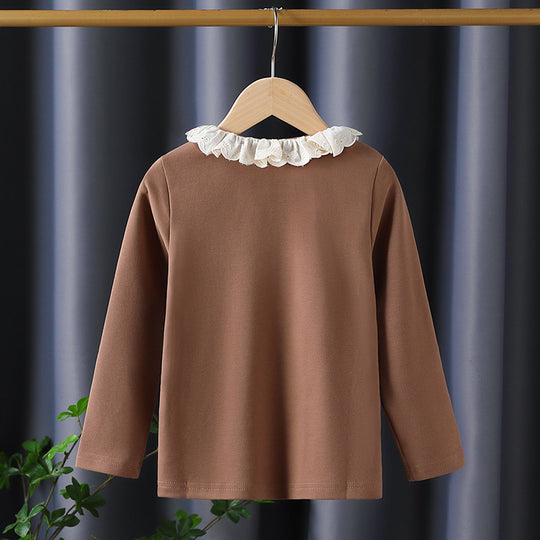 Mädchen Langarmshirt mit Rüschenkragen und charmantem Applikationsdetail EB