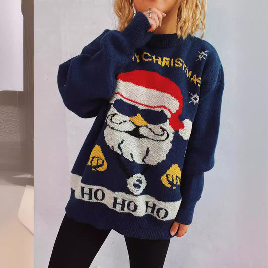 Damen Weihnachtspullover mit festlichem Motiv und oversized Schnitt EB