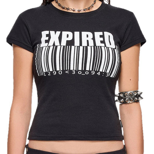 Damen Grafik-T-Shirt mit trendigem Barcode-Print EB