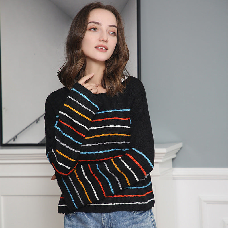Damen Oversized Streifenpullover aus weichem Material mit weitem Schnitt EB