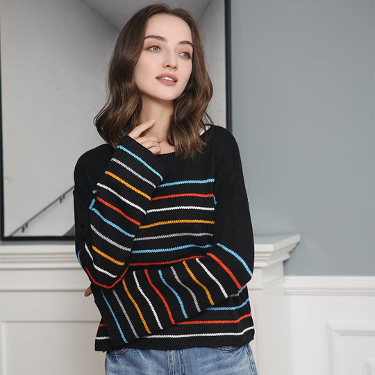 Damen Oversized Streifenpullover aus weichem Material mit weitem Schnitt EB
