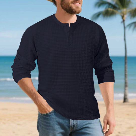 Herren Elegantes Langarmshirt mit Knopfleiste und strukturiertem Stoff EB