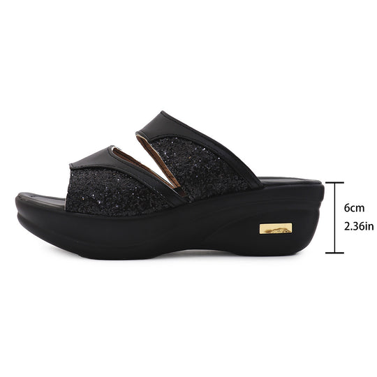 Damen modische Plateau-Sandalen mit Glitter und elastischen Riemen EB