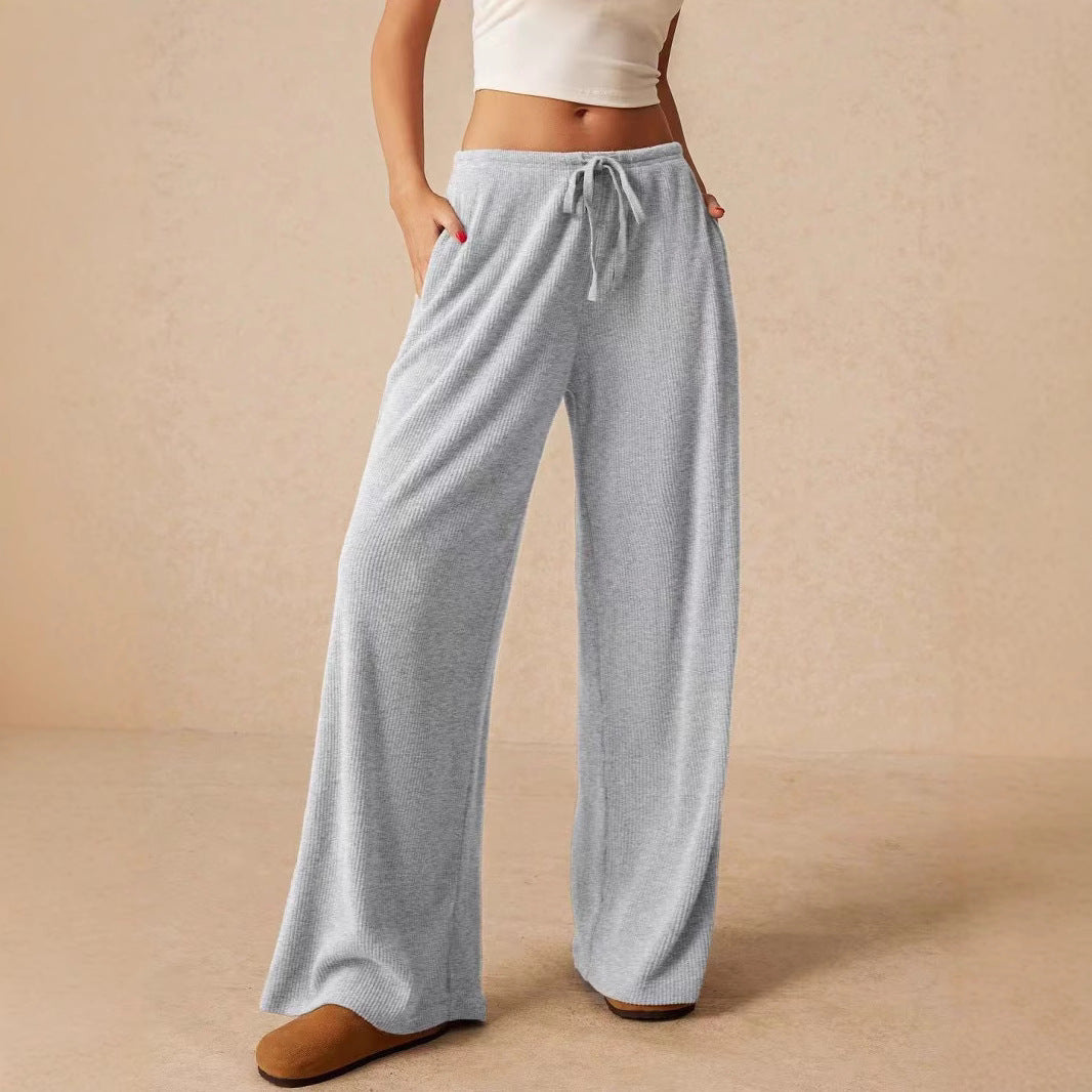 Damen weite Strickhose mit verstellbarem Bund und seitlichen Taschen EB
