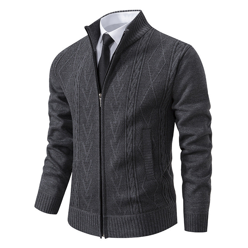 Herren nan gehobene Strickjacke mit erhabenem Zopfmuster und durchgehendem Reißverschluss EB