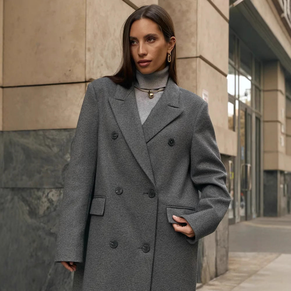 Damen Eleganter Doppelreiher-Mantel mit strukturierten Details EB