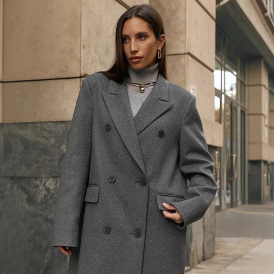 Damen Eleganter Doppelreiher-Mantel mit strukturierten Details EB