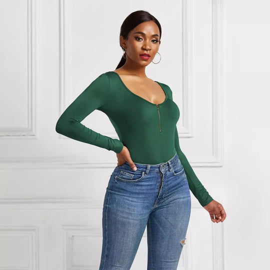 Damen Eleganter Langarmbody aus angenehmem Stretchmaterial EB