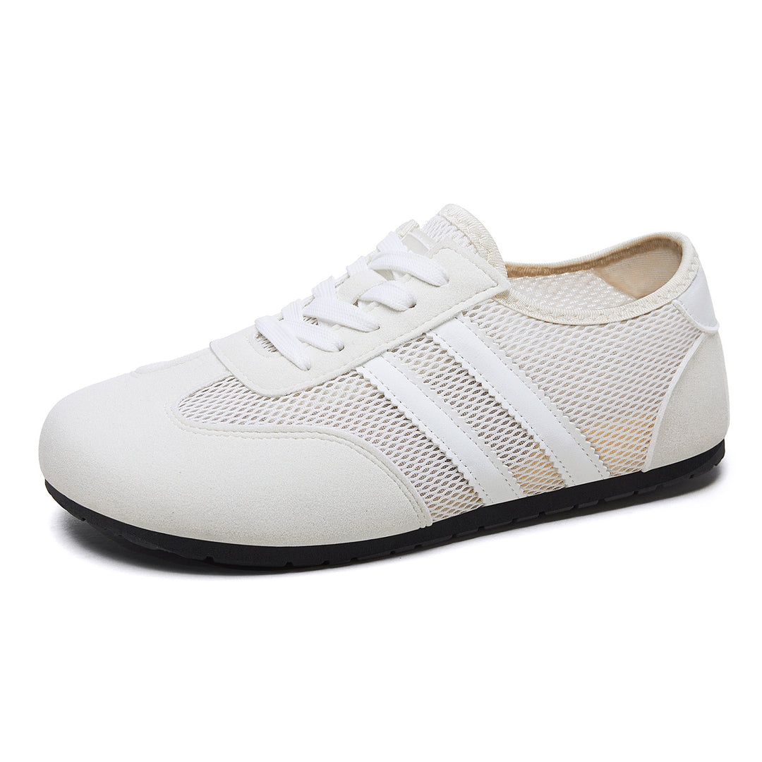Damen nan retro-sportlicher Low-Top Sneaker mit atmungsaktivem Mesh, Veloursüberzügen und rutschfester Gummilaufsohle EB