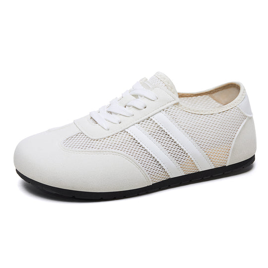 Damen nan retro-sportlicher Low-Top Sneaker mit atmungsaktivem Mesh, Veloursüberzügen und rutschfester Gummilaufsohle EB