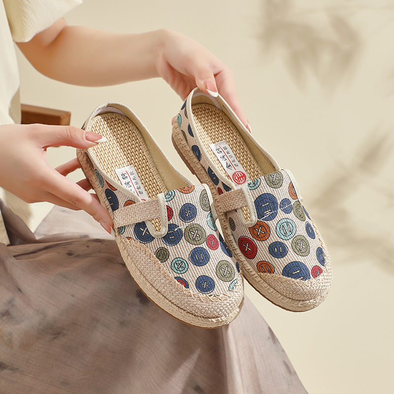 Damen Bequeme Slip-On Schuhe mit buntem Knopfdesign EB
