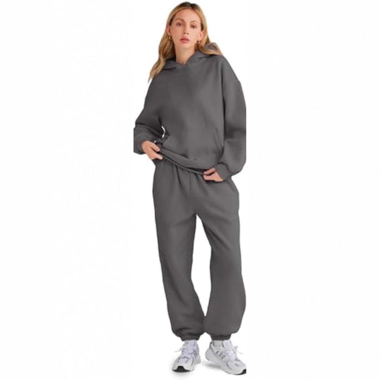 Damen Lässiges Hoodie-Jogging-Set aus French Terry mit Oversize-Kapuzenpullover und hochgeschnittener Jogginghose EB